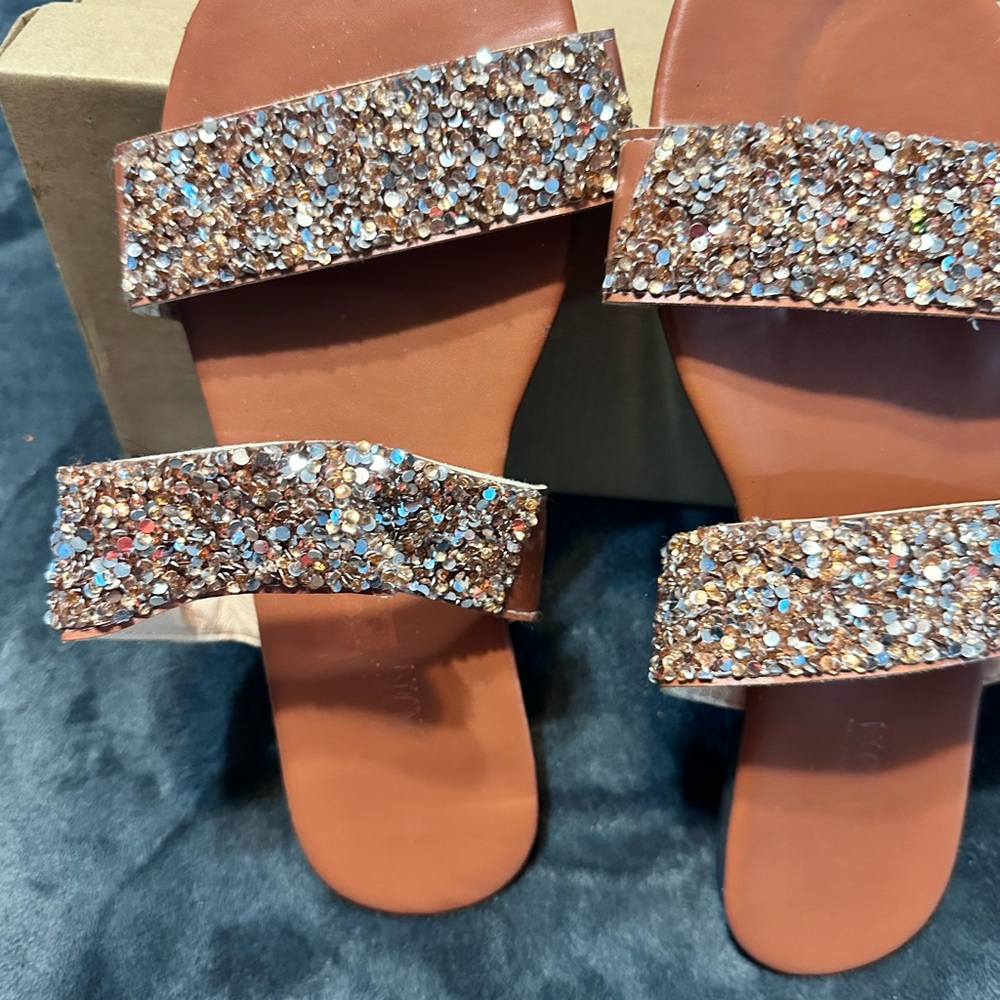 Embellished Brown Slide Sandals